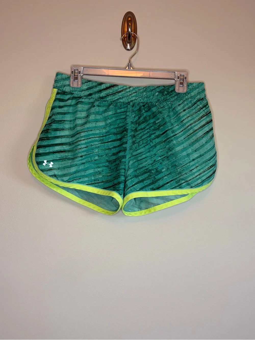 Women's Teal Striped Active Shorts with Neon Trim
